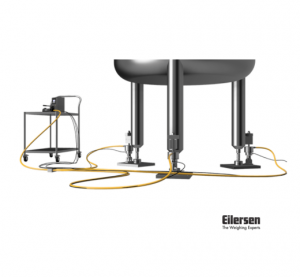 EilerCal weighing system calibration by Eilersen using customised hydraulic cyliner, weighing terminal